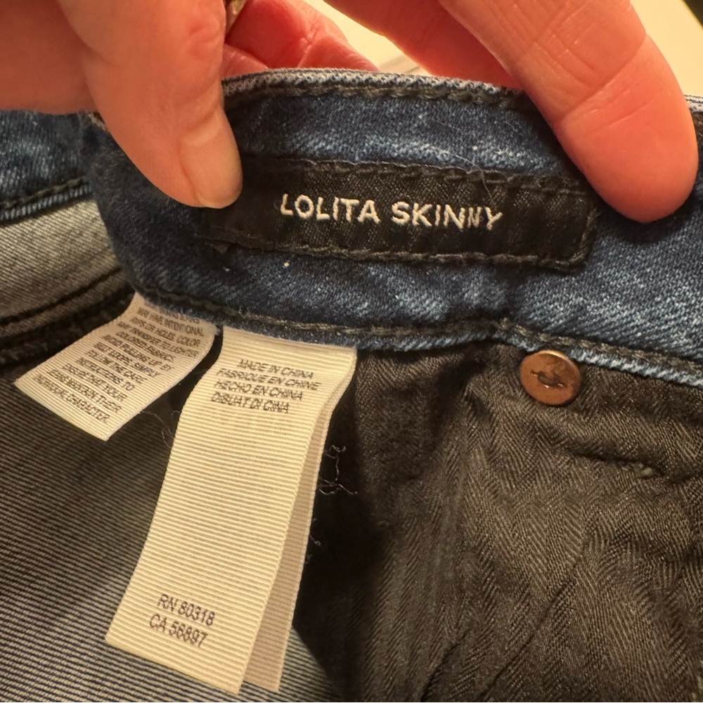 Lucky Brand Lolita Skinny- Women's Blue Jeans with Black Floral Embroidery Size - Picture 7 of 9